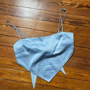 DANIELLE BERNSTEIN FOR MACYS Blue Satin Tie Scarf Top